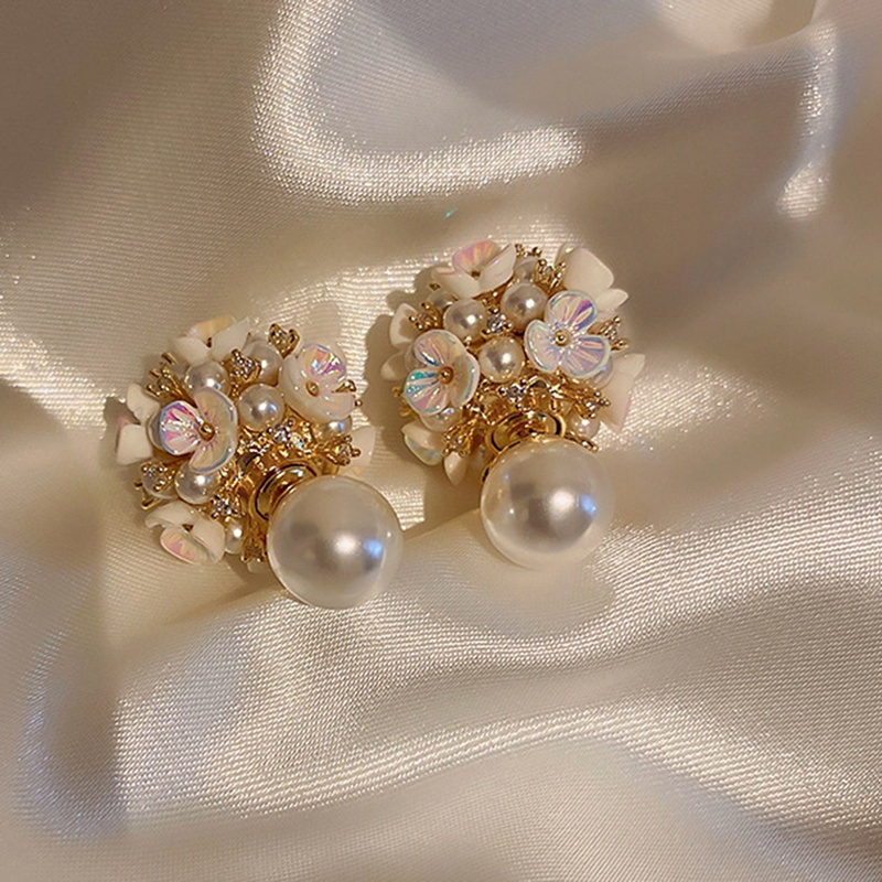 Bông Tai Mạ Bạc 925 Hình Bông Hoa Đính Ngọc Trai Phong Cách Retro