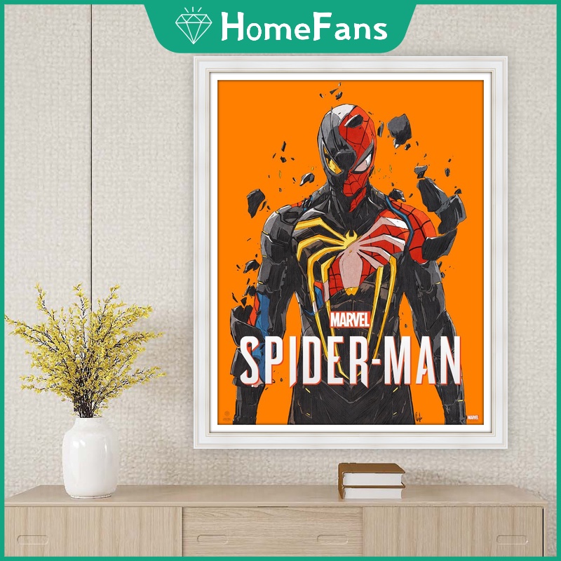 Bộ Tranh Đính Đá 5D Tự Làm 40x50cm Hình Người Nhện Hoạt Hình Trang Trí Nhà Cửa