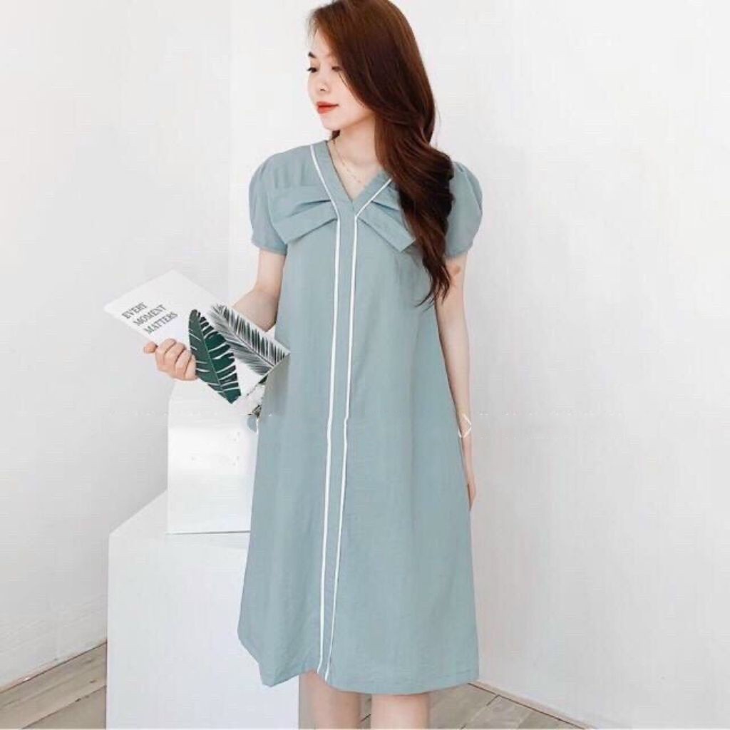 Váy bầu thời trang thiết kế M286 chất đũi hàn freesize từ 45 đến 70kg