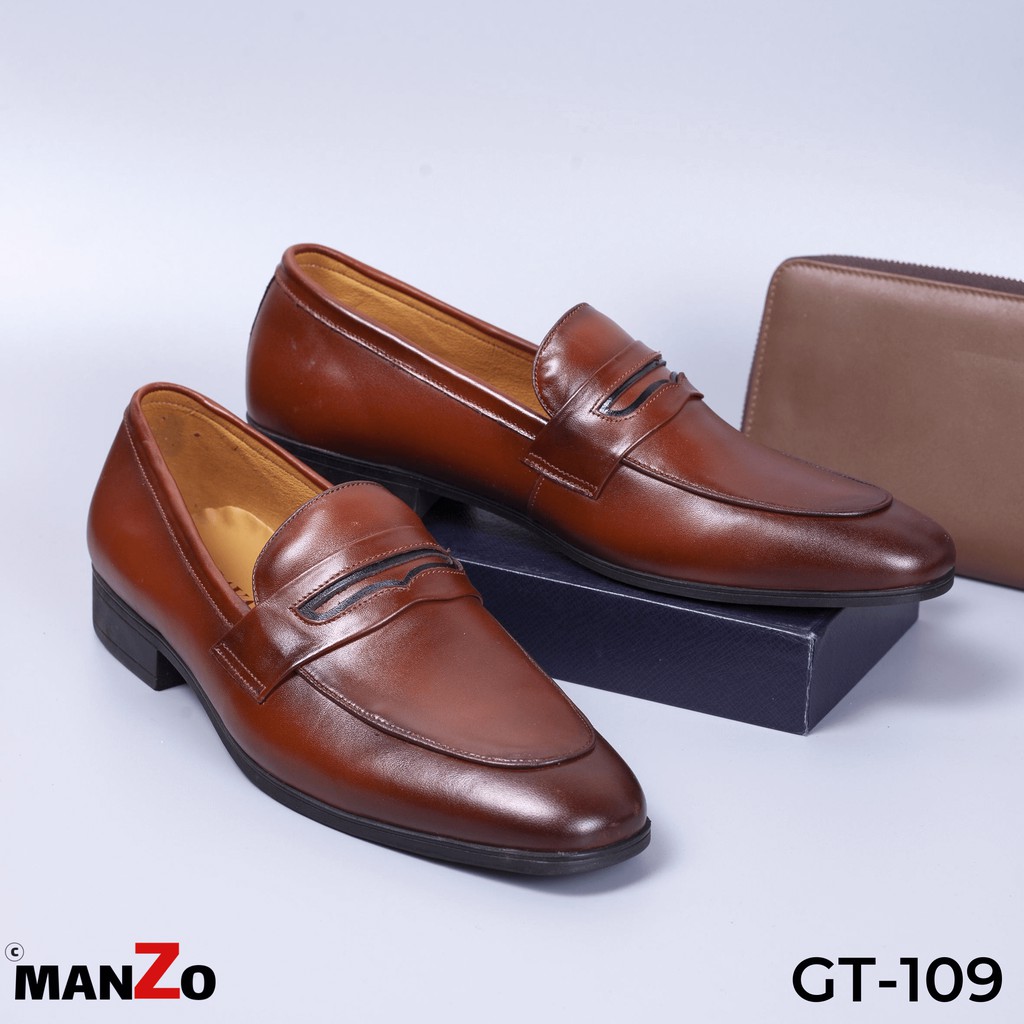 [BẢO HÀNH 12 THÁNG] Giày tây nam công sở da bò cao cấp màu nâu - Manzo GT 109