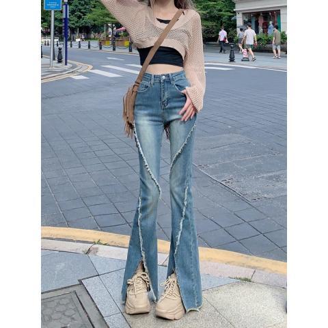 Quần Jean Dài Ống Loe Phong Cách Retro Thời Trang Cho Nữ