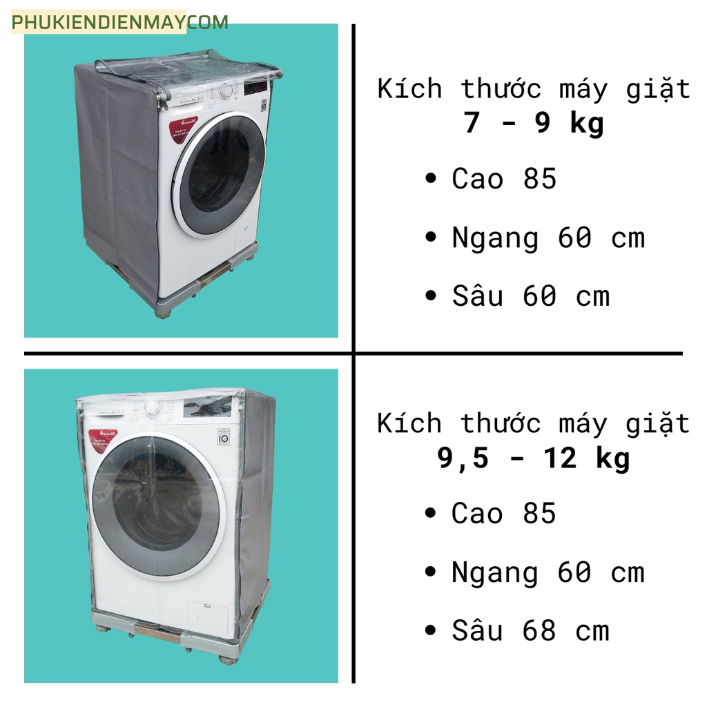 Áo trùm máy giặt lồng ngang (cửa trước)  - chất liệu bọc máy giặt Vải DA cao cấp chống nắng, chống mưa vượt trội