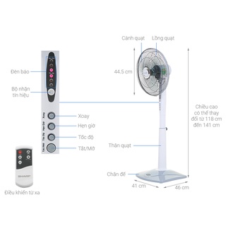 Quạt Đứng Sharp PJ-S40RV-LG - Có Remote - Made In Malaysia