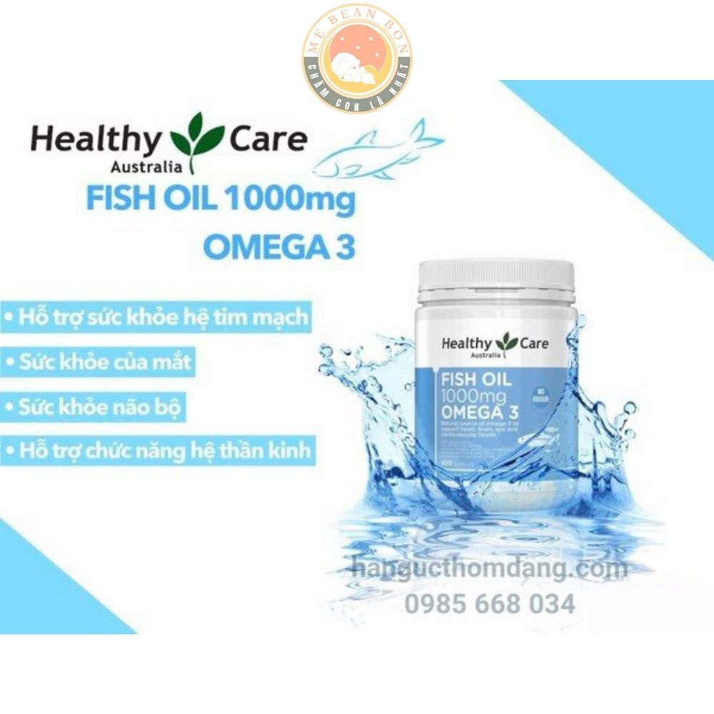 Viên uống Fish Oil Healthy Care Omega 3 1000mg 400 viên của Úc Dầu cá tự nhiên cho bé từ 6 tuổi trở lên