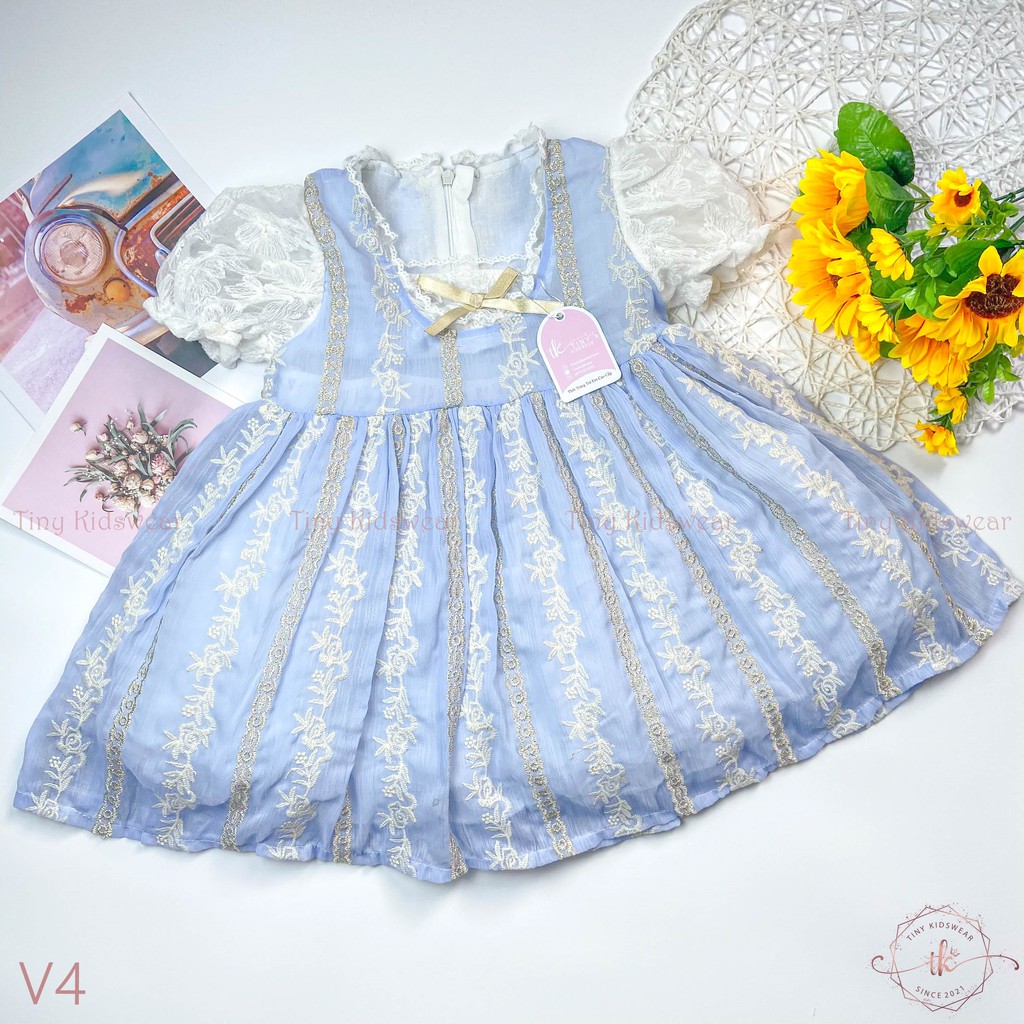 Váy Đầm Lolita Baby Voan Xanh Dương Cao Cấp, Đầm Thôi Nôi, Chụp Hình Cho Bé Gái Từ 9-17kg [V4]