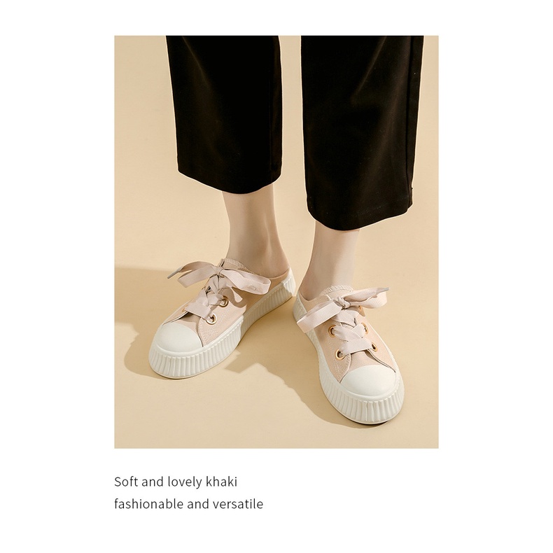 Giày Sục Nữ Giày Vải Canvas Đế Bằng 3 Phân Dễ Thương.