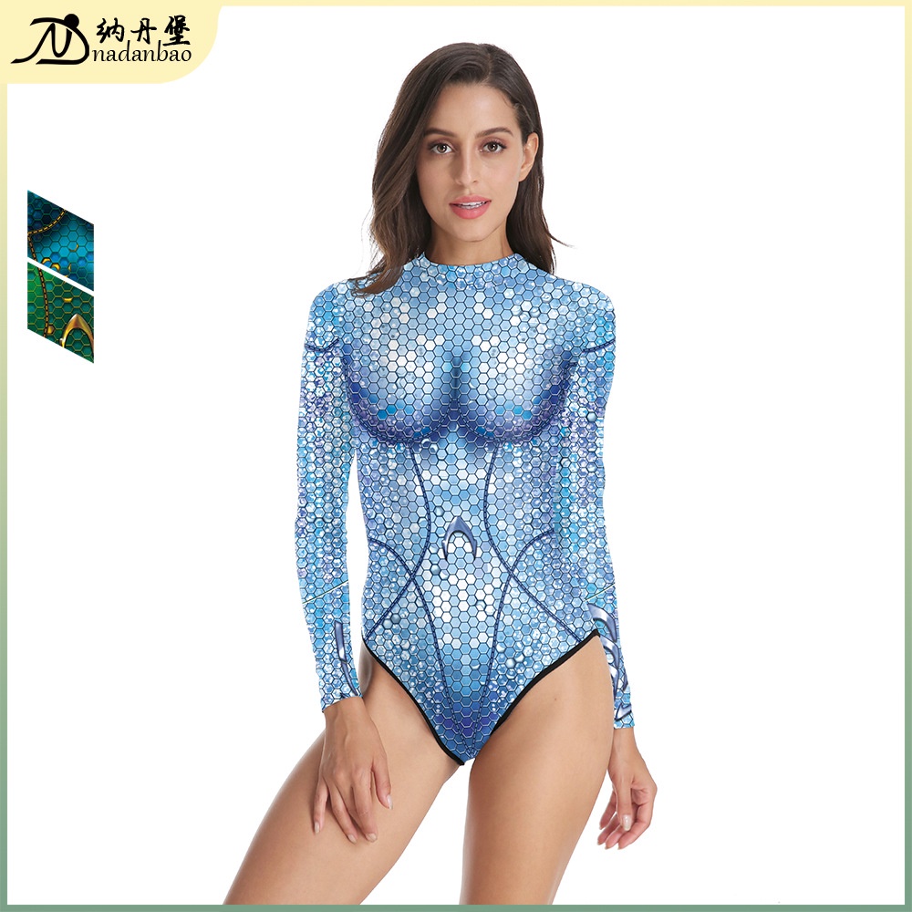 Bộ Đồ Bơi Một Mảnh Tay Dài Đính Kim Sa 3D Gợi Cảm Cho Nữ