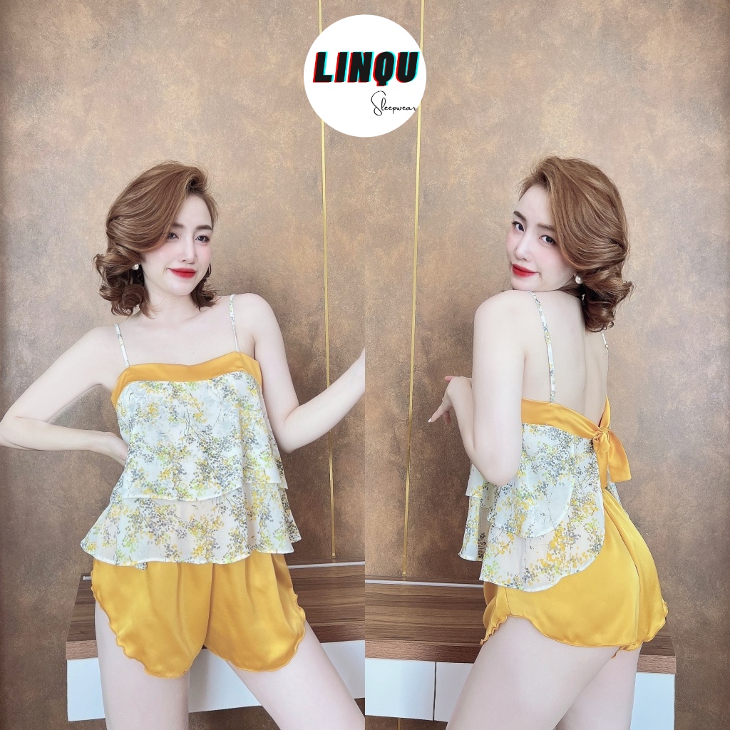 Đồ ngủ sexy 2 dây gợi cảm, đồ ngủ nữ chất chiffon phối satin mềm mát mặc ngủ thoải mái Freesize - Linqustore
