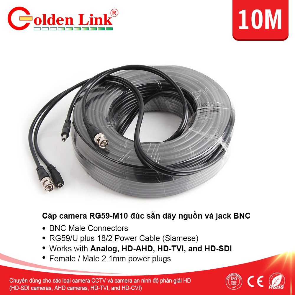 Cáp camera Golden Link đúc sẵn (cao cấp) - Dài 10m, 20m, 30m