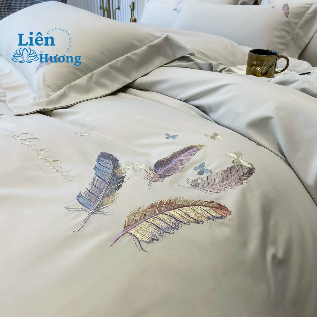 Bộ Chăn Ga Gối 4 Món Chất Liệu Cotton Nilen Bonknot Thêu Họa Tiết Nhập Khẩu Cao Cấp