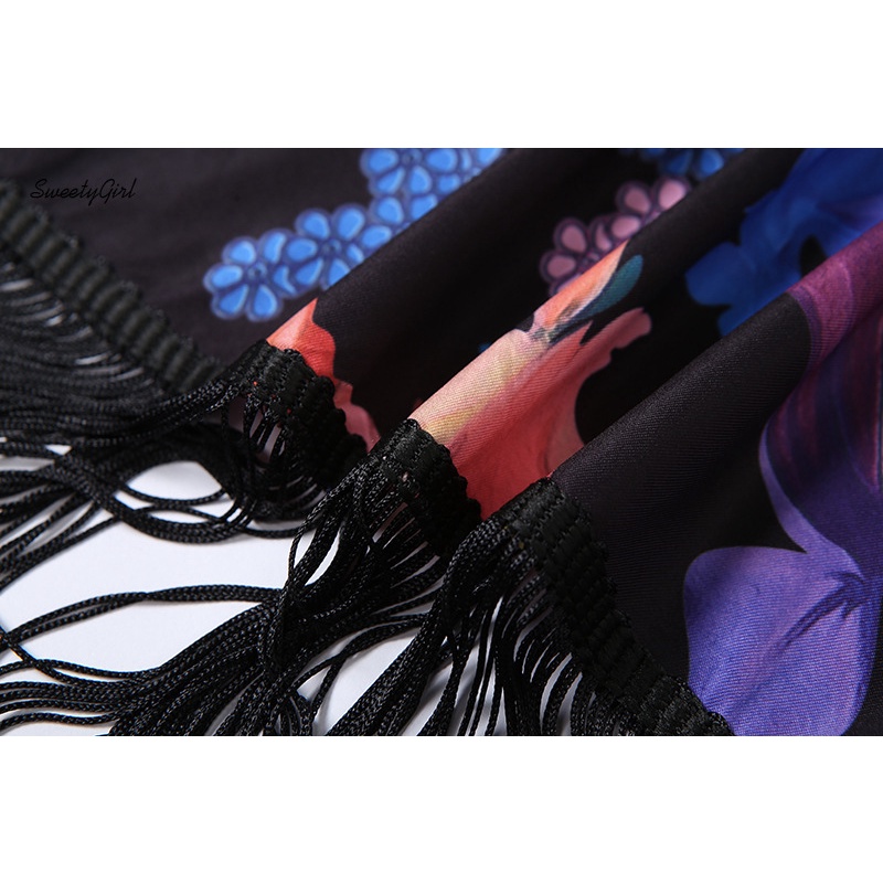 Đầm Midi Trễ Vai Phối Tua Rua Nhiều Màu Sắc Phong Cách Đường Phố Cho Nữ