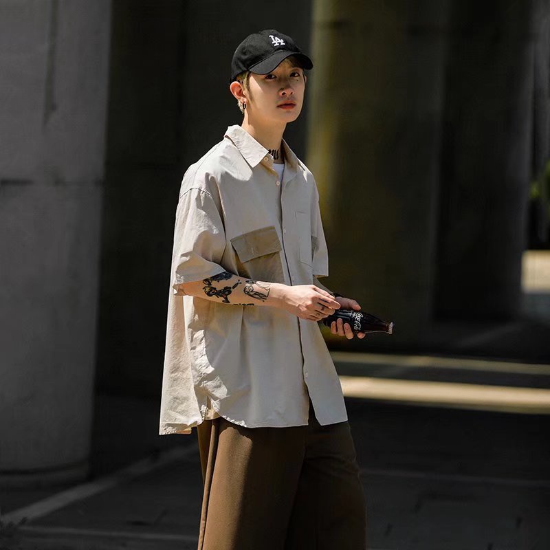 Áo Sơ Mi Kaki Ngắn Tay Phối Túi Màu Sắc Tương Phản Có Túi M-2XL Dễ Phối Đồ Thời Trang Mùa Hè Cho Nam