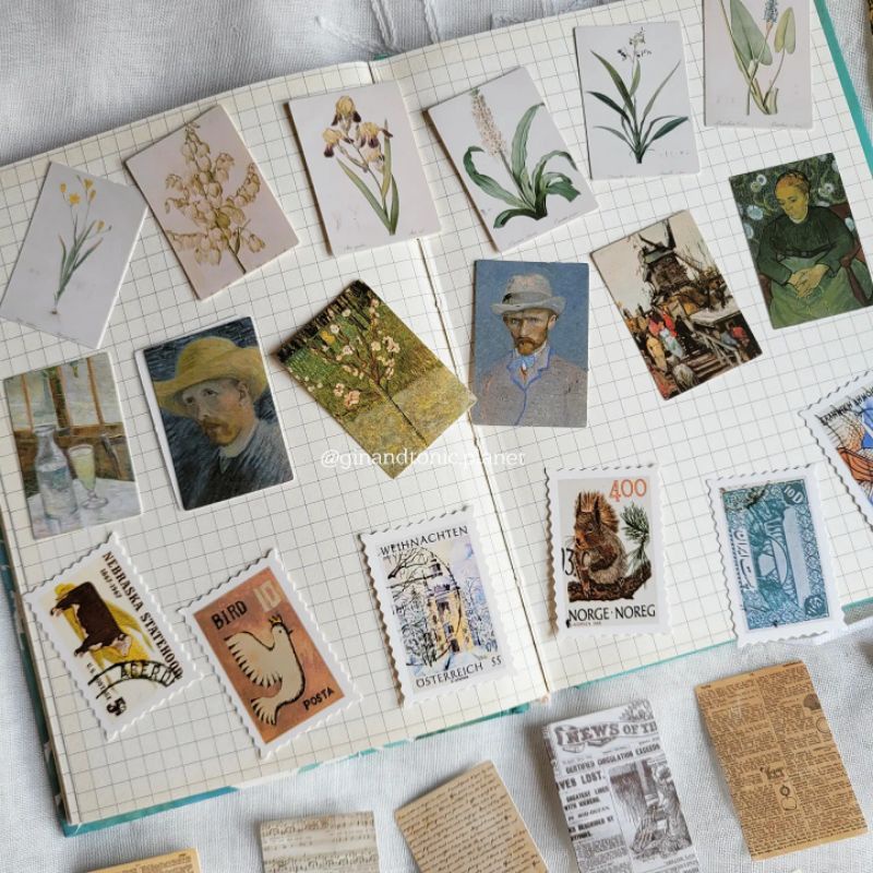 Thẻ trang trí giấy cứng cán bóng chủ đề vintage dùng trang trí bullet journal - ginandtonic