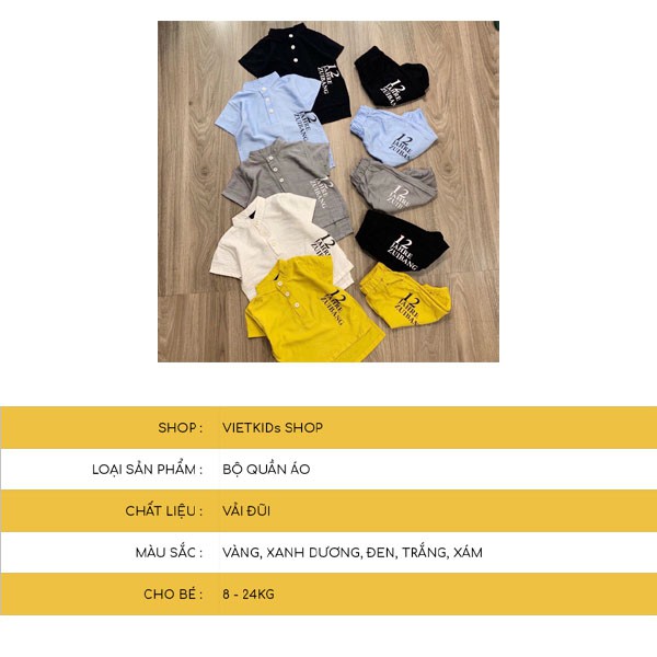 Bộ quần áo bé trai chất đũi RICHKID bộ cộc tay bé trai JAHRE12 cho bé từ 7-24kg