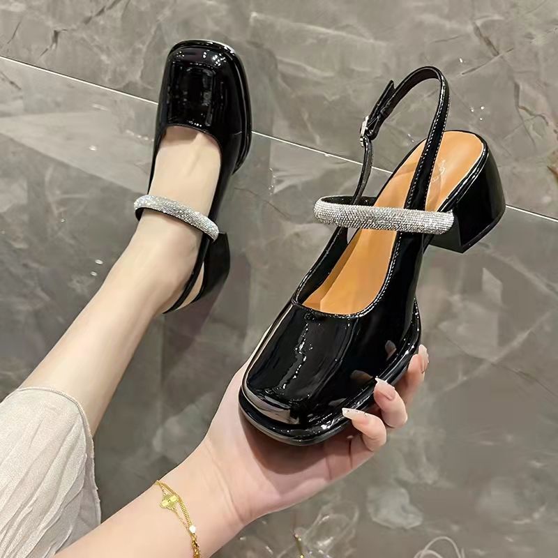 Giày Cao Gót Mũi Vuông Đính Đá Thời Trang Cho Nữ