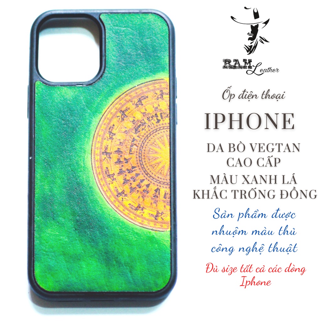 Ốp Lưng Iphone RAM Leather Da Bò Italia Vegtan Trống Đồng Việt Nam Xanh Lá
