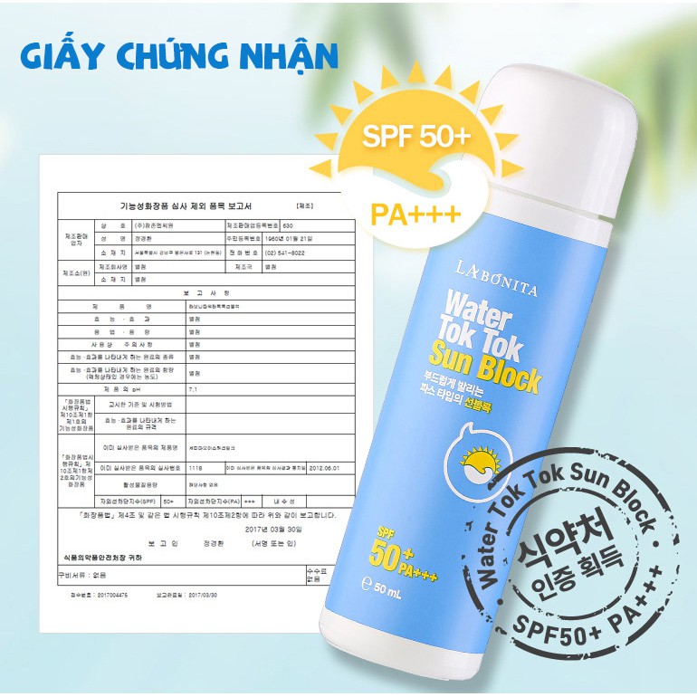 Kem Chống Nắng Labonita Water TokTok Sun Block SPF50+ Hương Tthơm Dịu Nhẹ đặc trưng