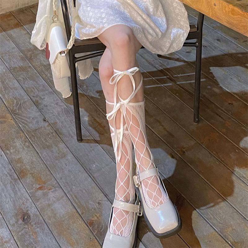 Vớ Ren Mỏng Đan Dây Chéo Bắp Chân Phong Cách Lolita Nhật Bản Mới Cho Nữ