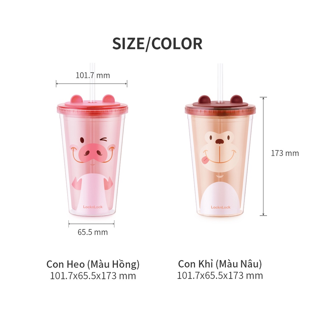 Ly nhựa 2 lớp Animal Lock&Lock Double Wall Cold Cup 520ml - HAP511 (2 màu)