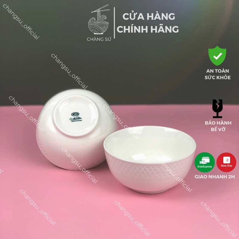 Chén cơm sứ trắng viền sần Nhật Bản - Bát ăn cơm họa tiết chìm hiện đại sứ Minh Châu