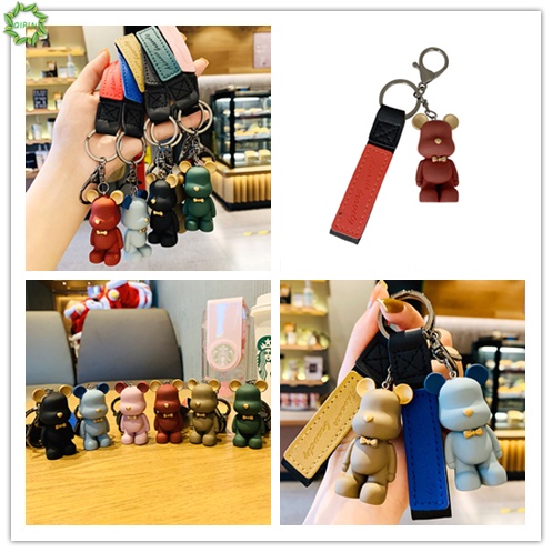 Móc chìa khóa da phối mặt hình chú gấu sáng tạo hợp thời trang