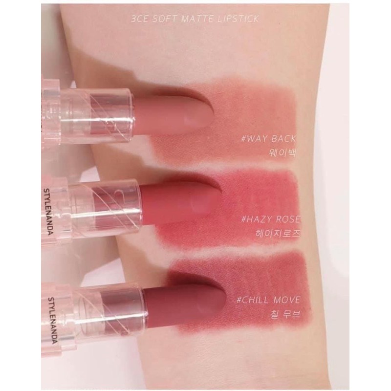 Son Thỏi 3CE Soft Matte Vỏ Trong Lipstick Mới Warm & Cool [ Hàng Sẵn] [Chính Hãng]