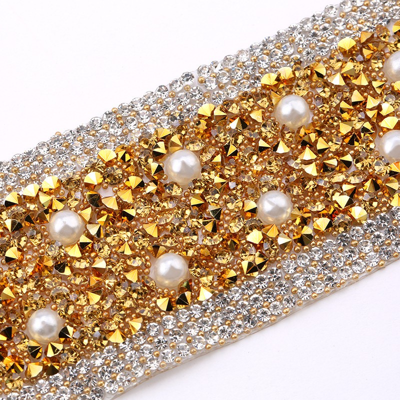 Cuộn Dây Ruy Băng Đính Đá / Ngọc Trai Trang Trí Quần Áo DIY