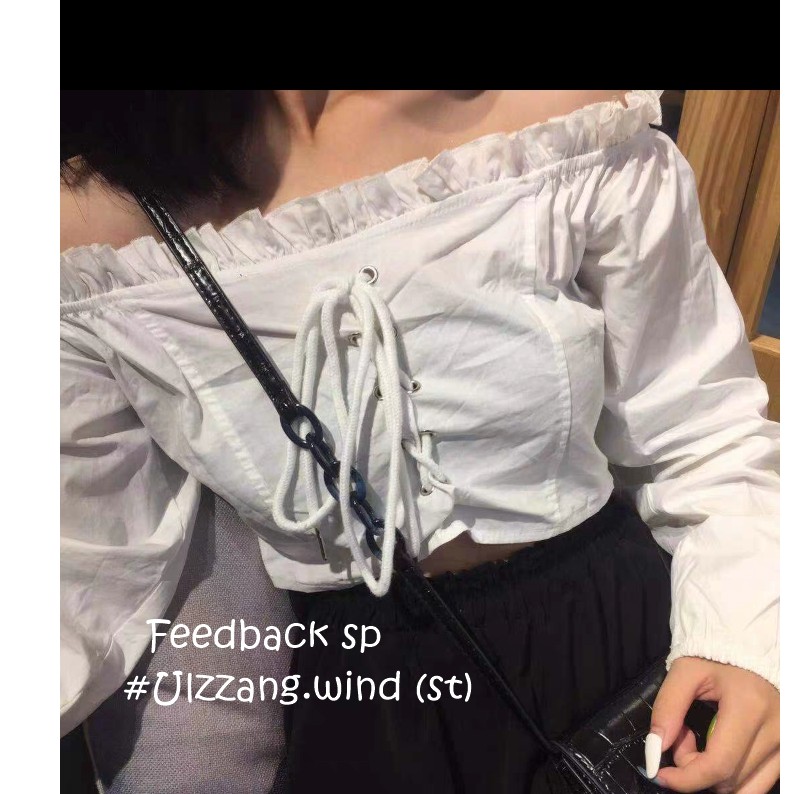 Áo tiểu thư ulzzang trễ vai dây rút ngực dài tay - u.w