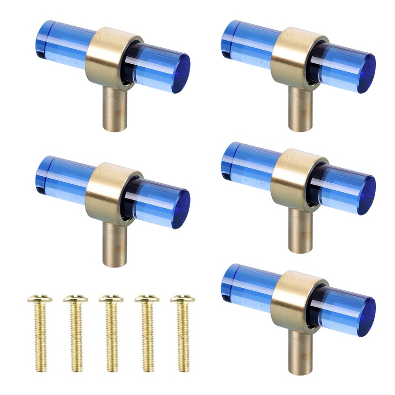 Set 5 Tay Nắm Ngăn Kéo Tủ Hình Chữ T Đính Pha Lê Nhiều Màu