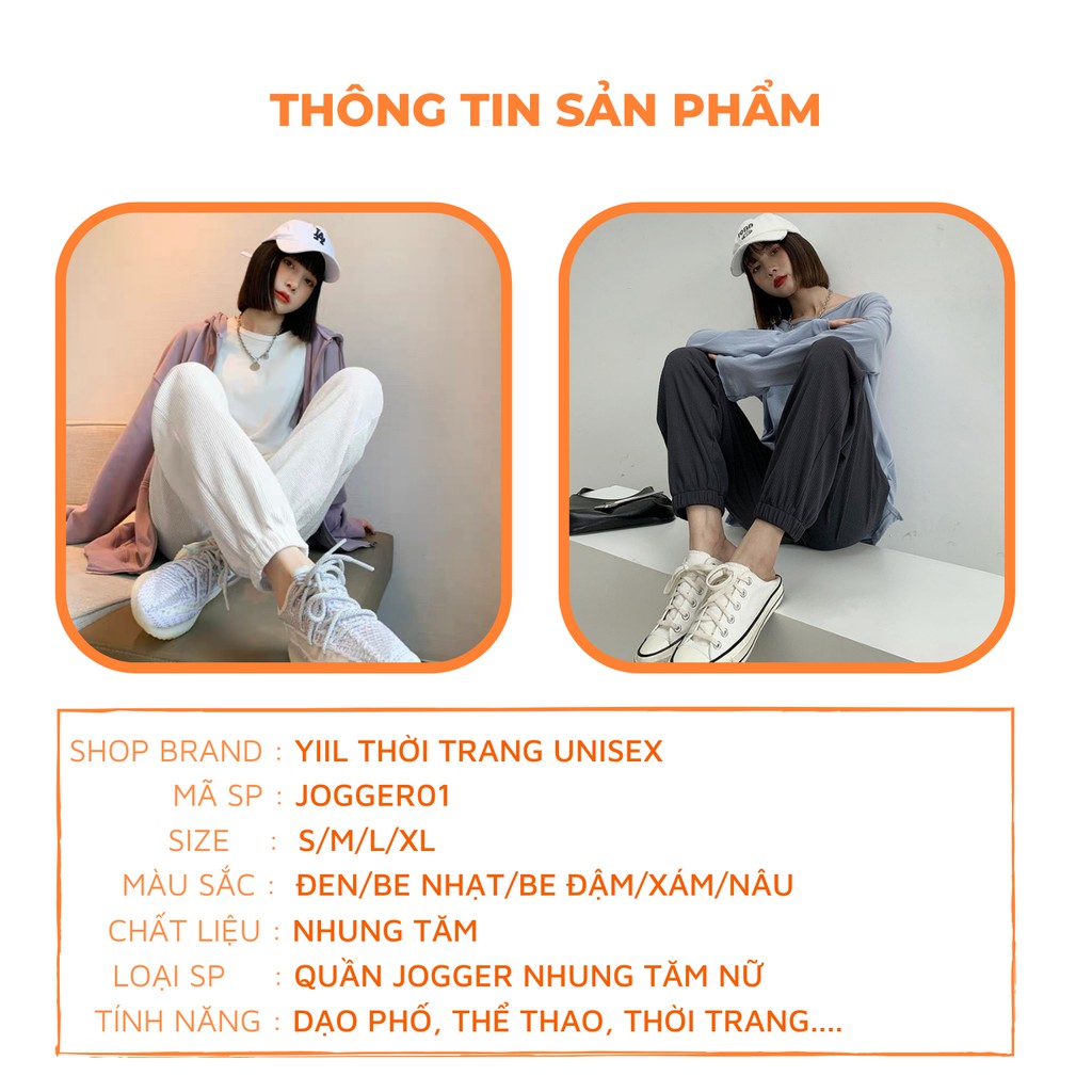 Quần jogger nhung tăm nữ bo chun ống rộng cao cấp, đủ size S đến XL - Quần boom nữ thể thao nhung tăm