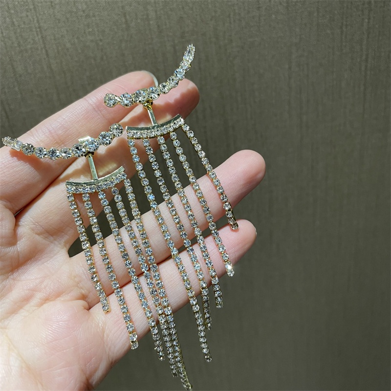 Khuyên Tai Tua Rua Dáng Dài Đính Đá Zircon Sang Trọng Thanh Lịch Phong Cách Hàn Quốc Dành Cho Nữ