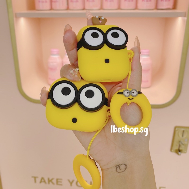 Ốp Bảo Vệ Tai Nghe Case Airpods 1 2 3 Pro Hoạt Hình Minion Chất Liệu Silicone Kèm Keyring Dễ Thương Chống Va Đập