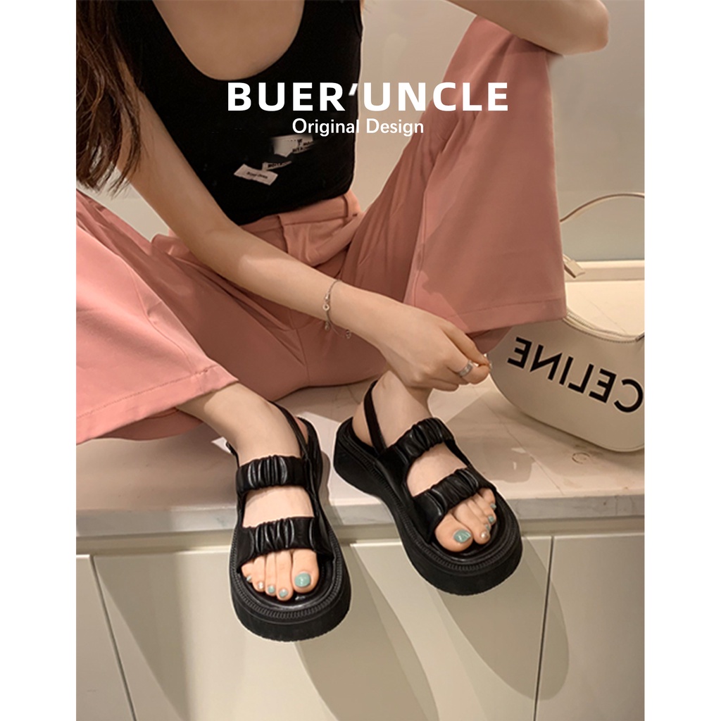 Giày sandal bằng da thật có khóa gài phong cách cổ điển thời trang mùa hè cho nữ