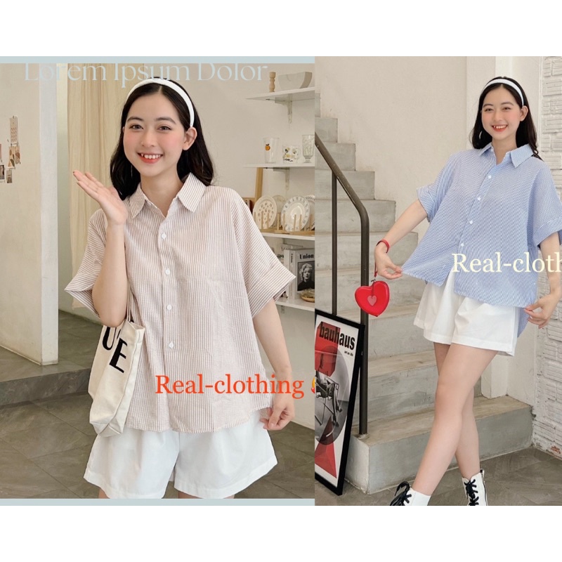 Áo cộc kẻ sọc vải xốp - khuy lưng kèm ảnh thật