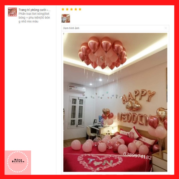 Bóng bay trang trí phòng cưới màu hồng 🎈Tặng combo 5 chữ hỷ 🎈 Set bóng bay trang trí phòng cưới đám cưới màu hồng CH6