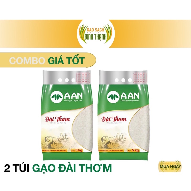 Combo 2 Túi Gạo Đài Thơm - Gạo Dẻo, Ngon, Mùi Thơm Nhẹ - Gạo A An Túi 5kg  (Date Mới)