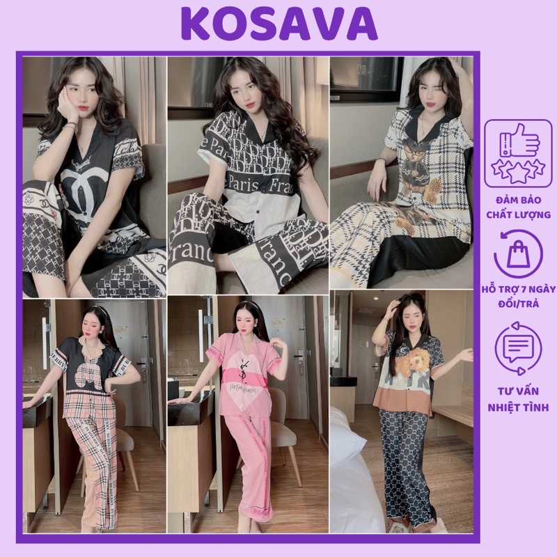 Đồ bộ nữ pijama lụa ngủ mặc nhà tiểu thư tay ngắn quần dài satin cute dễ thương KOSAVA