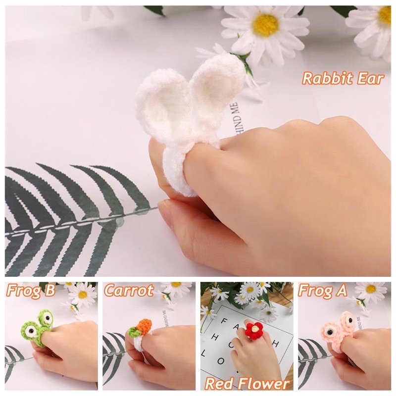 Nhẫn Đan Len Hình Tai Thỏ / Ếch / Cà Rốt Dễ Thương Sáng Tạo Dành Cho Cặp Đôi