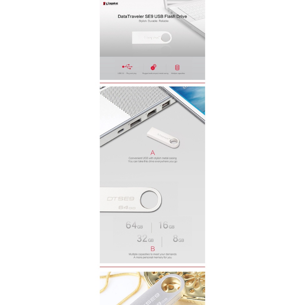 Ổ Cứng Kingston 128GB 64GB 32GB 16GB 8GB 1GB SE9 Kỹ Thuật Số USB 2.0