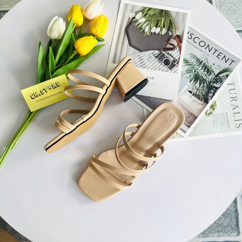 Sandal cao gót, dép nữ quai mảnh đế vuông 5p Mã H16