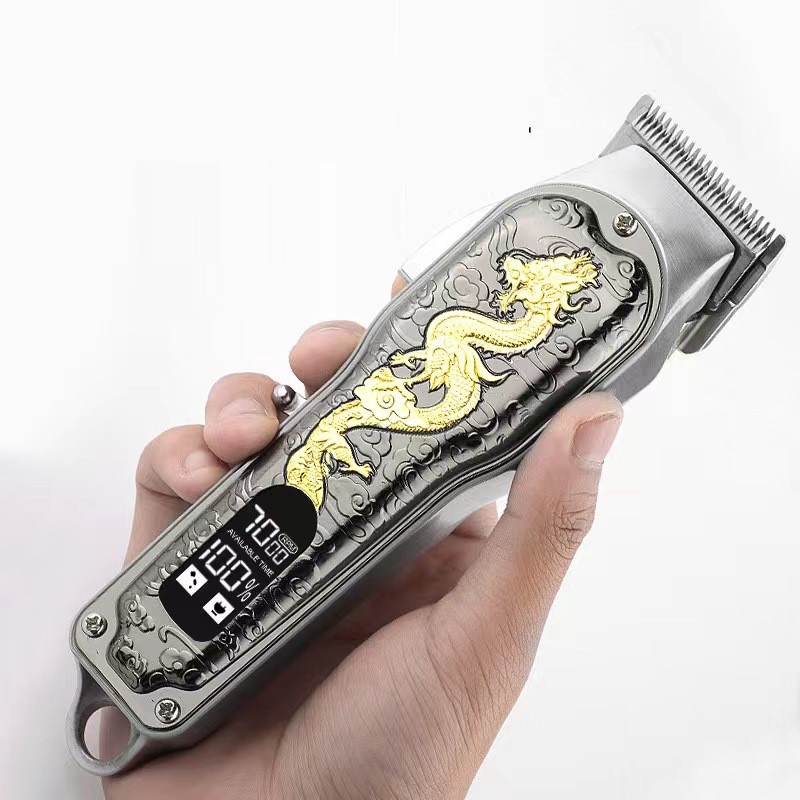 Tông Đơ Cắt Tóc Chuyên Nghiệp Không Lõi Có Đèn LED Vàng Khắc Hình Rồng Có Thể Sạc Lại Cho Nam
