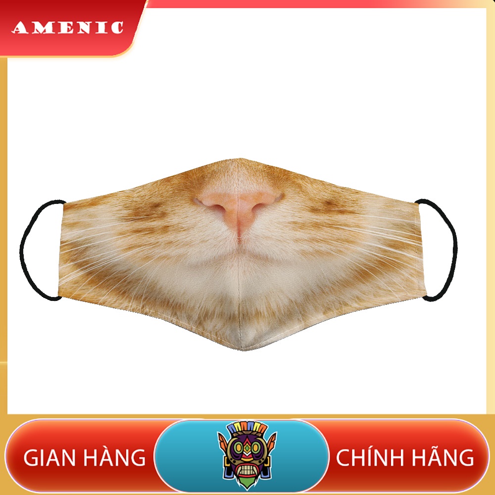 khẩu trang bộ y tế In Hình Con Mèo AMENIC Chất Liệu Poly Cotton 100%, Chống Bụi, Thời Trang Unisex