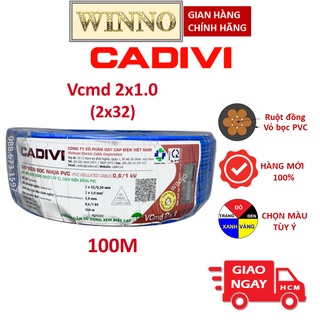 Cuộn 100m dây điện đôi mềm 1.0 cadivi vcmd 2x1.0 hay 2x32 cao cấp