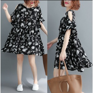 Đầm nữ BIG SIZE in hoa hở vai trẻ trung thời trang,kiểu dáng rộng