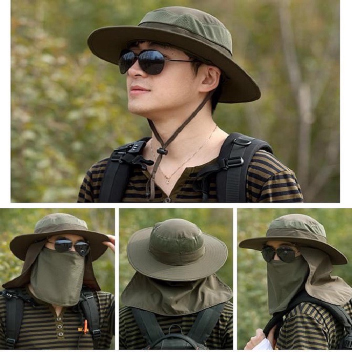 Nón tai bèo đi câu cá Fimax chống nắng hiệu quả,nón tai bèo vành rộng + khẩu trang và tấm che gáy đi dã ngoại đi phượt