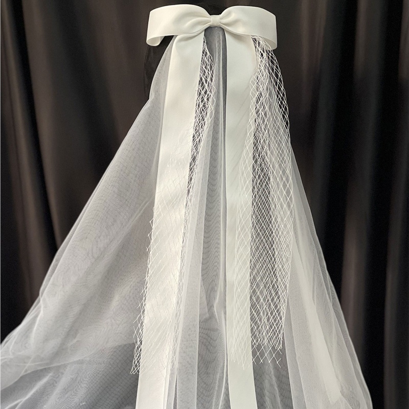 Mạng Che Mặt Vải Tuyn Ba Lớp Màu Trắng Ngà Đơn Giản Cho Cô Dâu