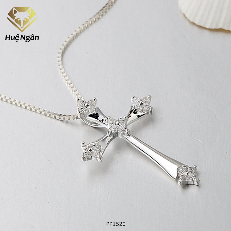 Dây chuyền bạc Ý Bạc xinh Huệ Ngân - Hình thánh giá  đính đá PP1520