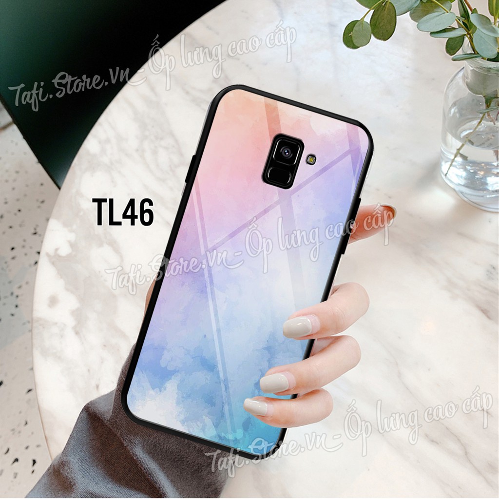 Ốp lưng Kính viền dẻo Samsung A6/A6 plus/A8/A8 Plus hình màu nước Mojito họa tiết Iphone, lá phong cao cấp, sang trọng. 