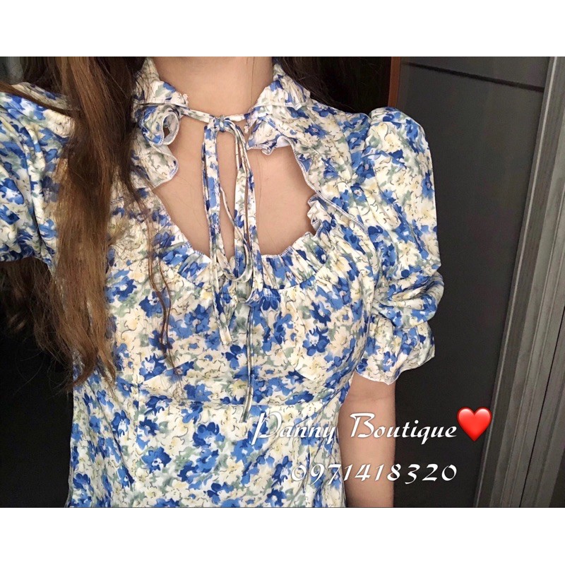 (Hàng sẵn có ảnh thật) Đầm Váy hoa xanh hoa nhí cổ tàu tay nhún🌿, style ulzzang Hàn Quốc 🌻 Panny Boutique 🌻