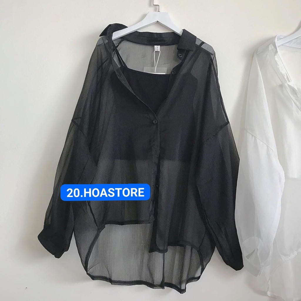 SET ÁO SƠ MI GIẤY BUỘC FORM RỘNG TAY BỒNG PHỐI ÁO 2 DÂY - ÁO SƠ MI KHOÁC NGOÀI ĐEN TRẮNG HOT